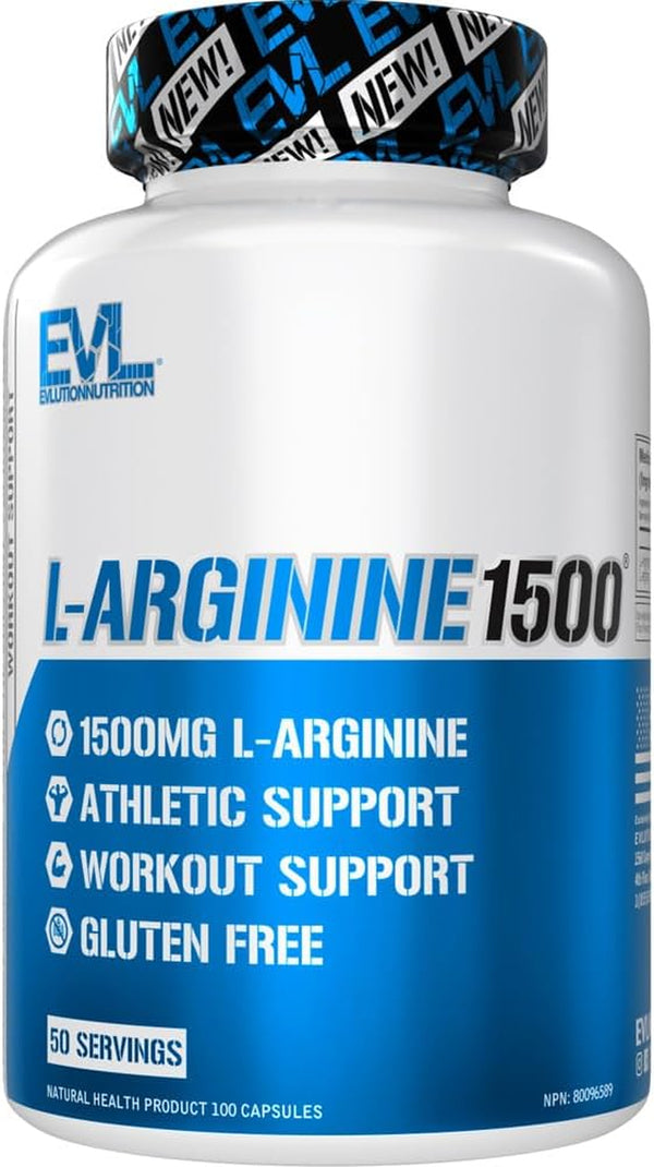 Nutrition 1500Mg L-Arginine Capsules - High Strength L Arginine Supplement for Enhanced Nitric Oxide Production plus Protein and Creatine Synthesis - Preworkout Nitric Oxide Supplement
