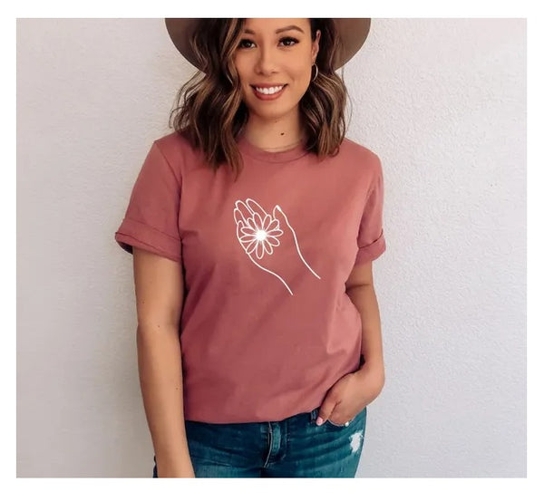 Floral Hand T-shirt, Spiritual Shirt, Psychic Shirt, Floral Top For Girls, Universe Shirt, Camping Gift, Mothers Day Gift, Mom Life Top